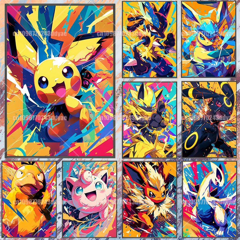 Anime Poster Print - Anime Pokemon Canvas Painting Pikachu Eevee