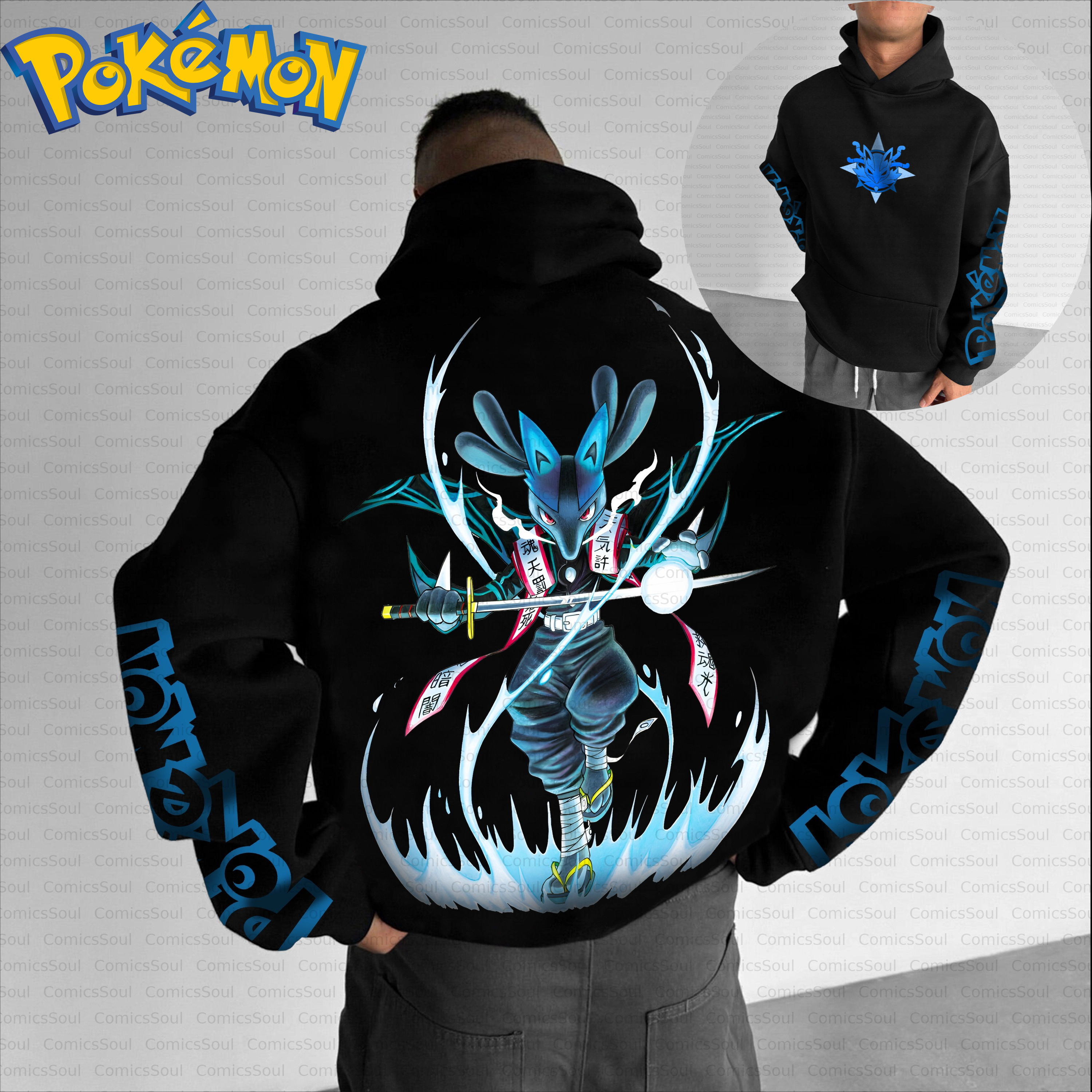 Anime Merch Hoodie - Black Cotton Pokemon Hoodie and Harajuku